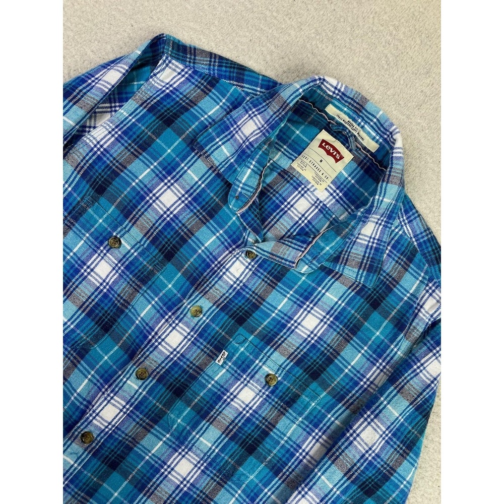 Levi's Shirt Mens Medium Blue Plaid Flannel Button Up Long Sleeve Modern Fit